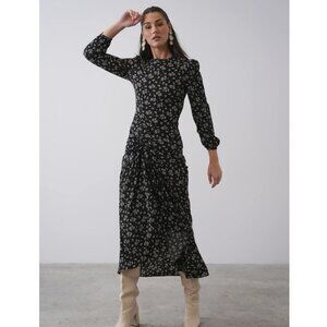 Print dress with ruffle tie